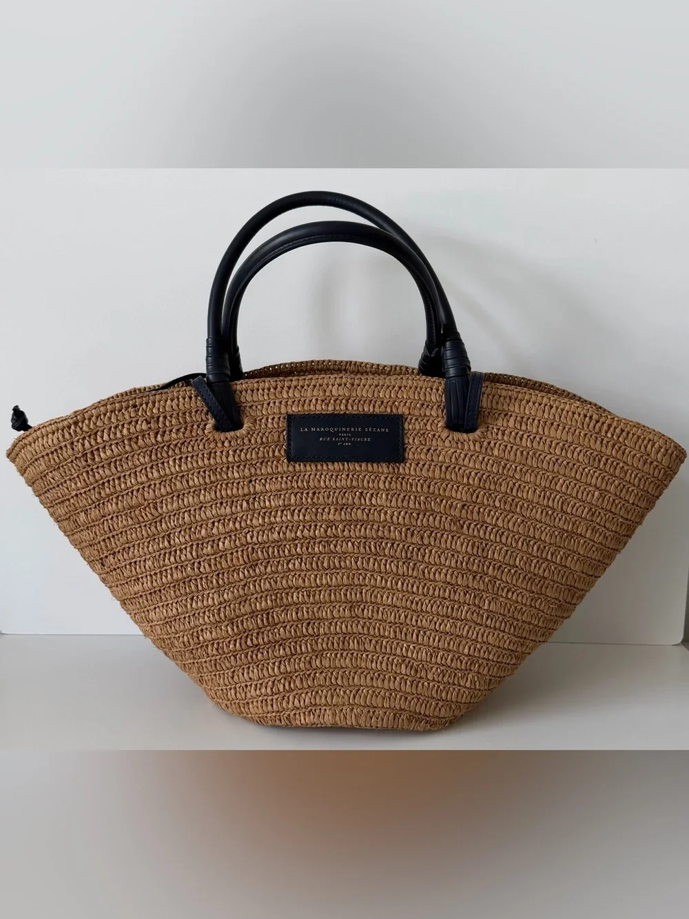 Sézane Justine Basket Bag in Deep Natural Raffia and Navy Handles - Picture 4 of 15